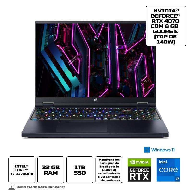 Notebook Predator Helios PH16-71-7178 Ci7 13ª Windows 11 Home 32GB